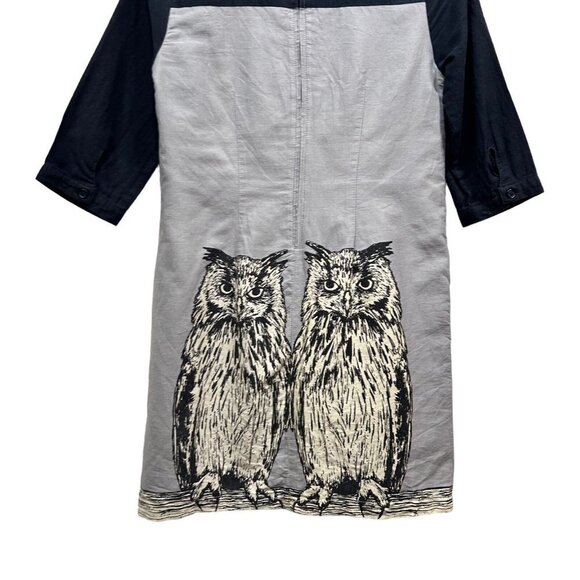 Knitted Dove Dress Gray Black Owl Print3/4 Sleeve Tunic Mini Dress Size S - Picture 5 of 12